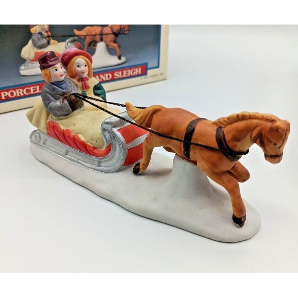 Vintage Lemax Porcelain Horse and Sleigh Figurine - 1991